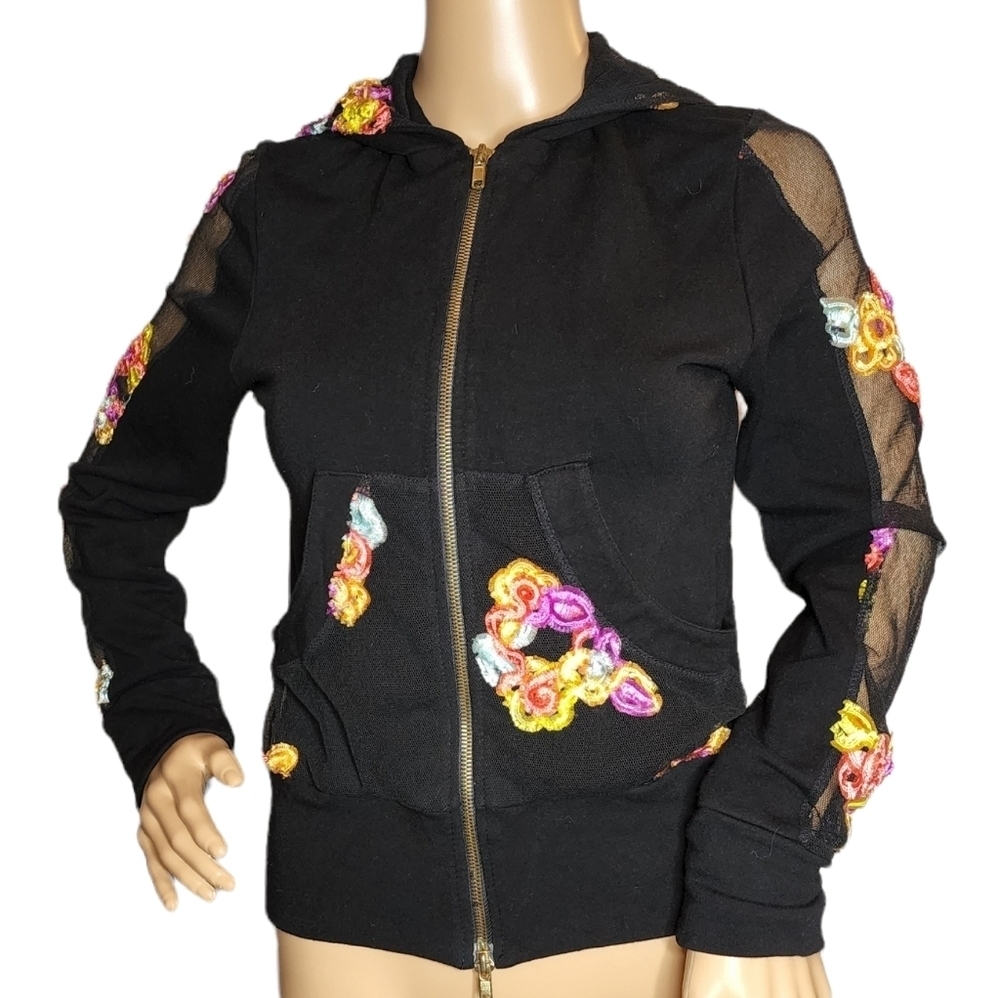100% silk zip up floral hoodie